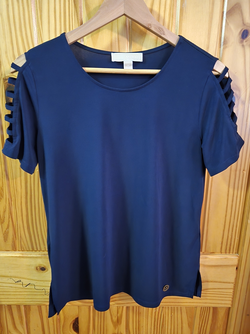 MICHAEL Michael Kors Navy Cold-Shoulder Short Sleeve Top